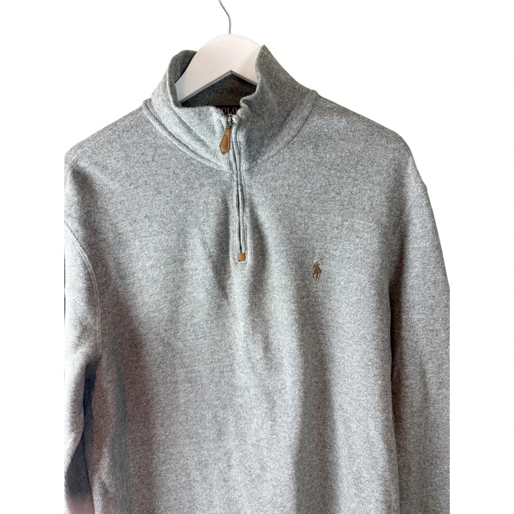 Polo Ralph Lauren Mens Quarter Zip Pullover Sweater Heather‎ Grey Cotton Large